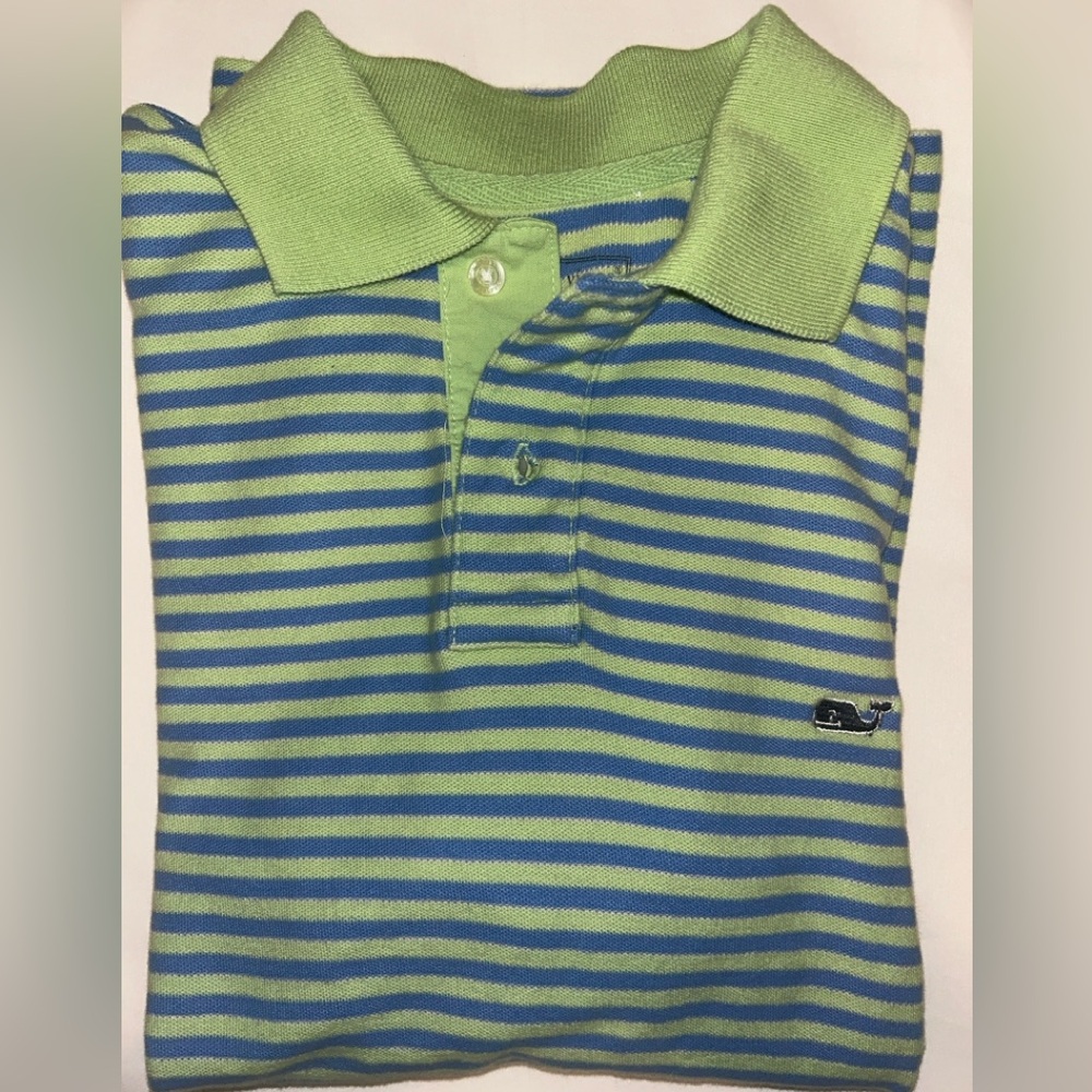 Vineyard Vines Small Striped Green and Blue Polo